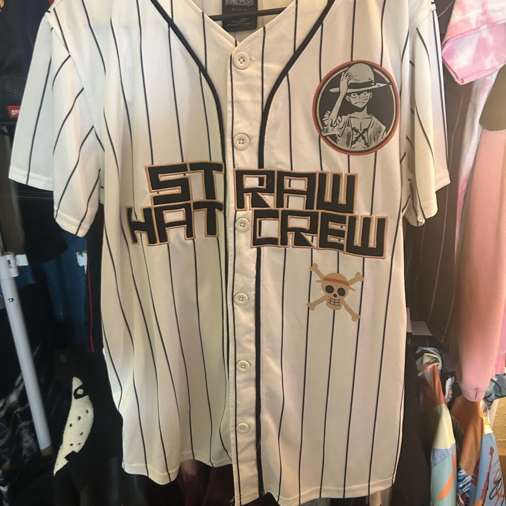 One Piece Striped Straw Hat Crew Baseball Jersey